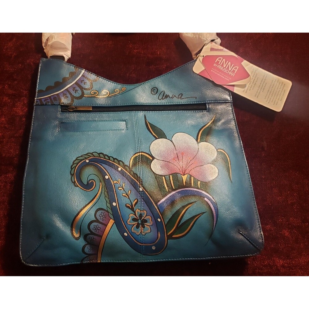 NWT Anna By Anuschka Paisley Floral V Top Large Crossbody Hnd Pntd Handbag Purse